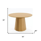 46" Oak Wood Pedestal Base Beveled Edge Round Top Dining Table