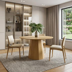 46" Oak Wood Pedestal Base Beveled Edge Round Top Dining Table