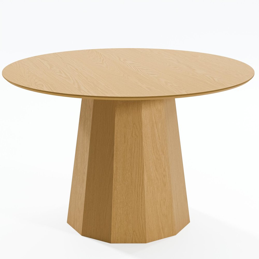 46" Oak Wood Pedestal Base Beveled Edge Round Top Dining Table