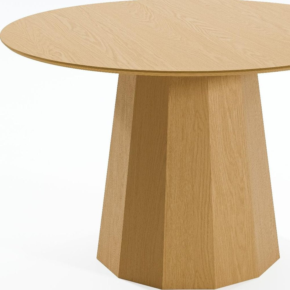 46" Oak Wood Pedestal Base Beveled Edge Round Top Dining Table