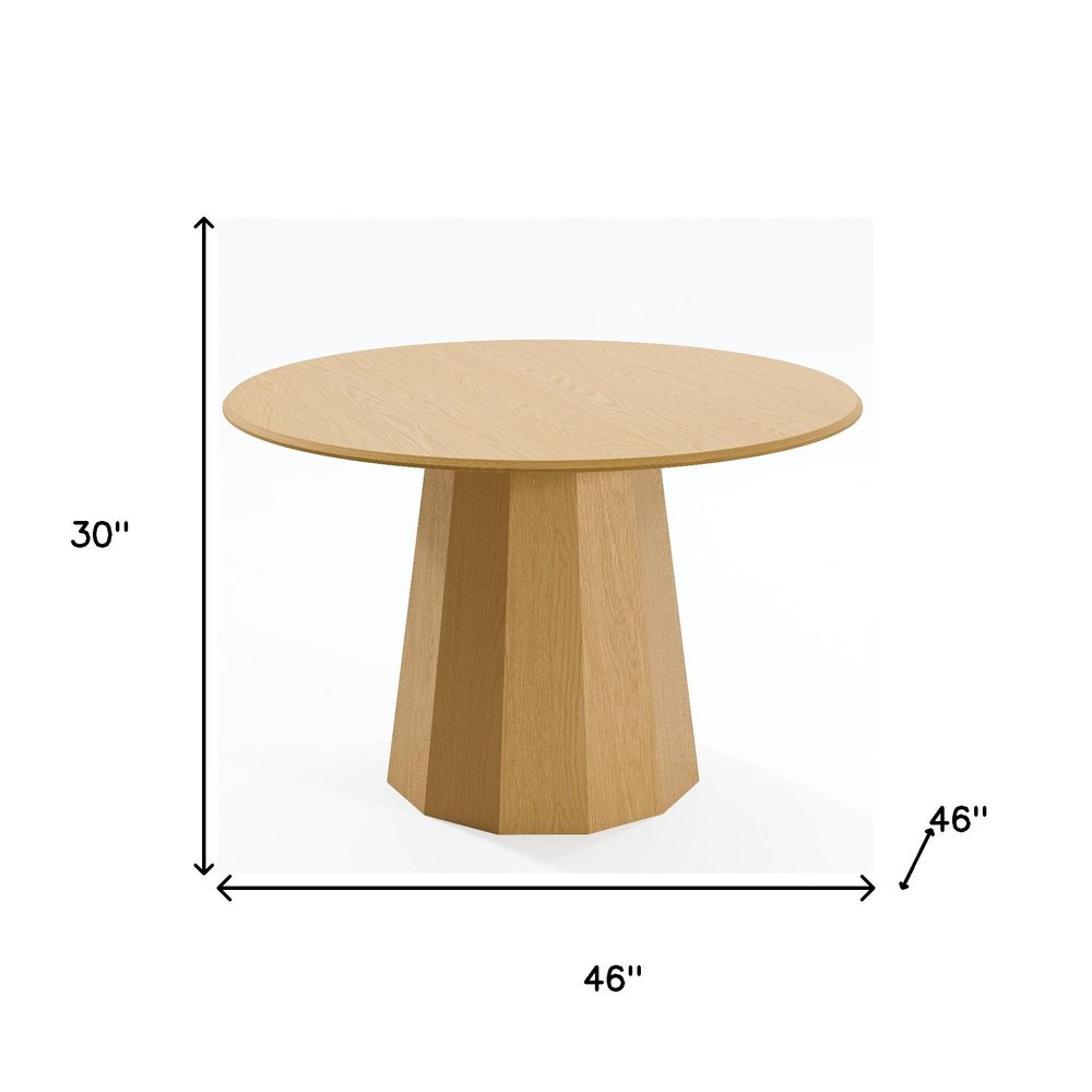 46" Oak Wood Pedestal Base Round Top Dining Table