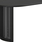79" Black Solid Wood With Rattan Double Pedestal Base Oval Dining Table