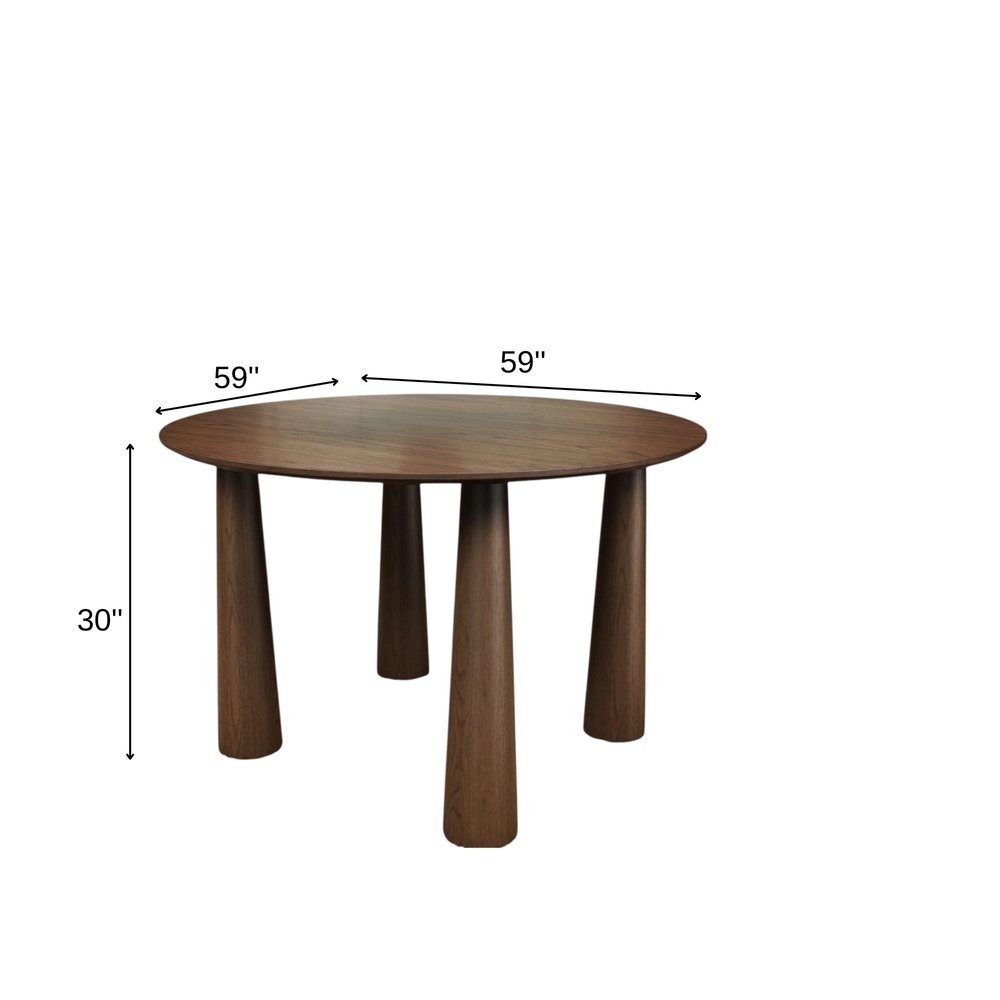 59" Walnut Wood Round Top Dining Table