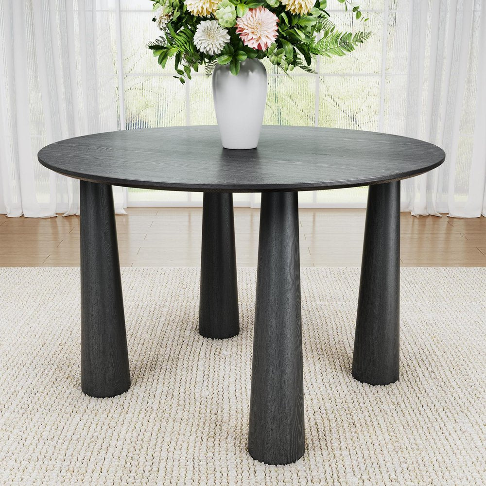 45" Black Wood Round Top Dining Table