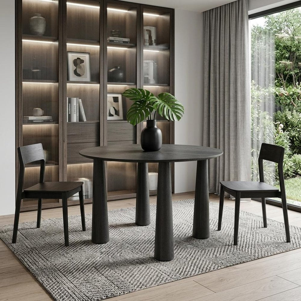 45" Black Wood Round Top Dining Table