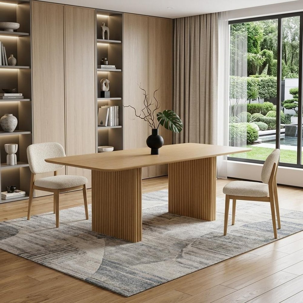 67" Natural Wood Double Pedestal Base Dining Table
