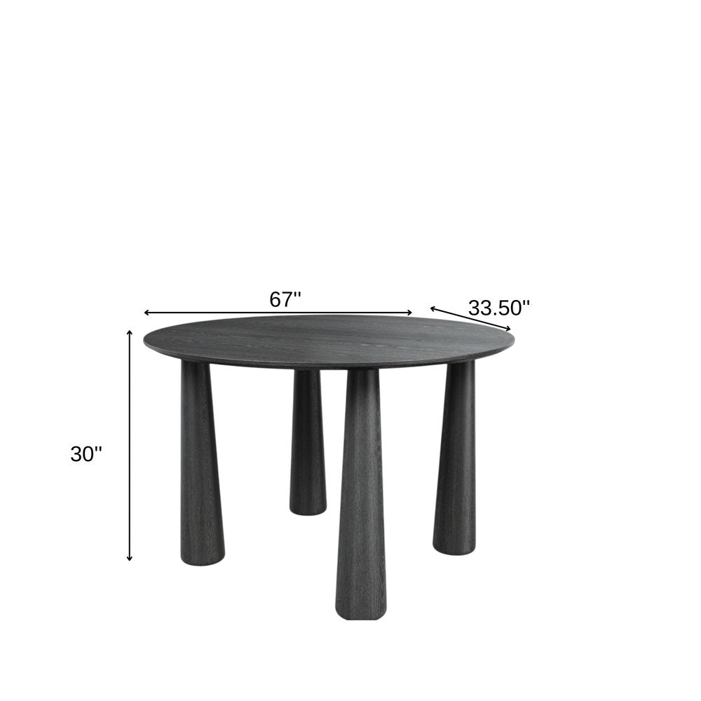 67" Black Solid Wood Oval Dining Table