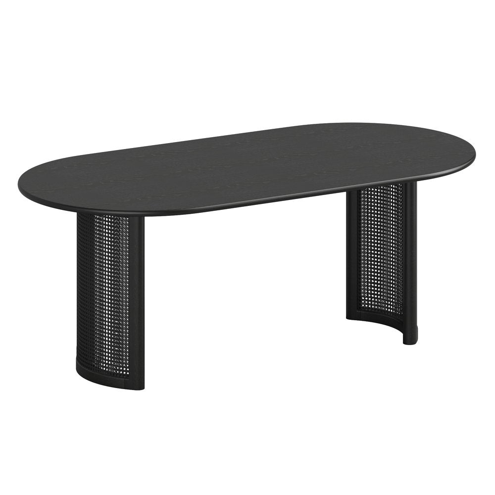 67" Black Wood Double Pedestal Base Oval Dining Table