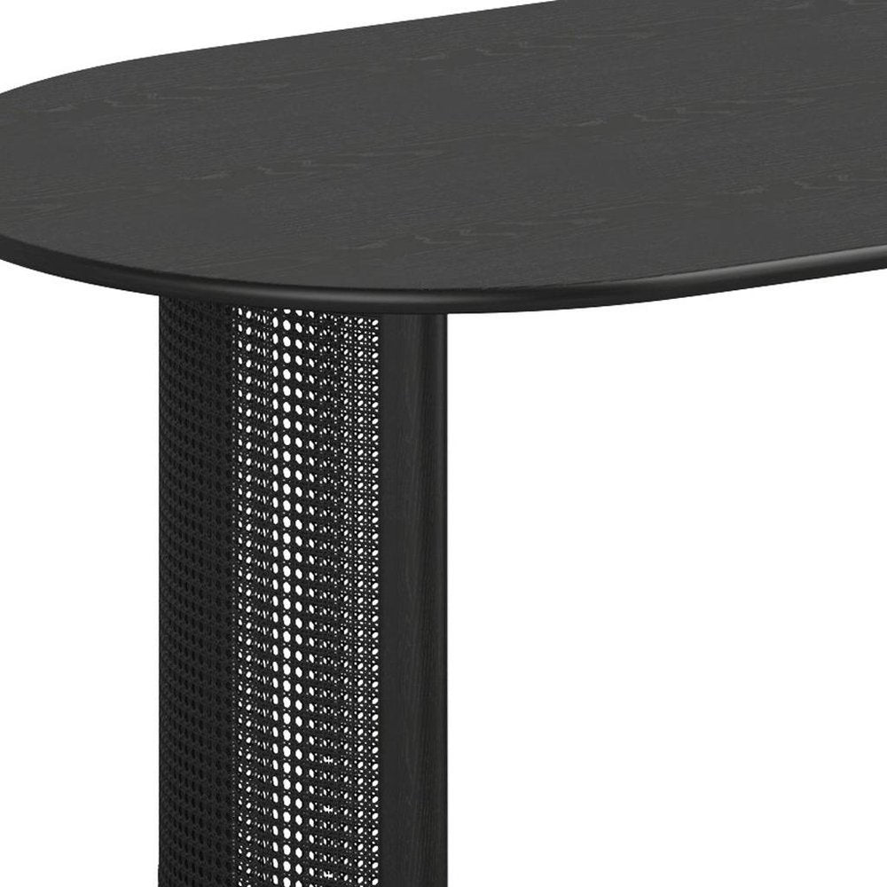 67" Black Wood Double Pedestal Base Oval Dining Table