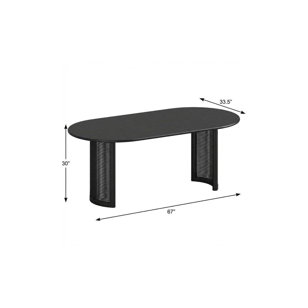 67" Black Wood Double Pedestal Base Oval Dining Table