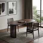 67" Walnut Wood Double Pedestal Base Oval Dining Table
