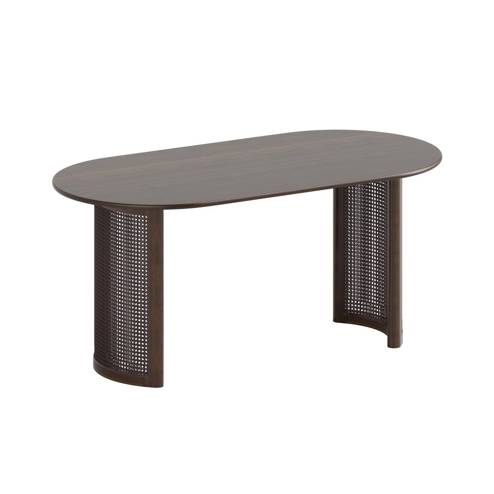 67" Walnut Wood Double Pedestal Base Oval Dining Table