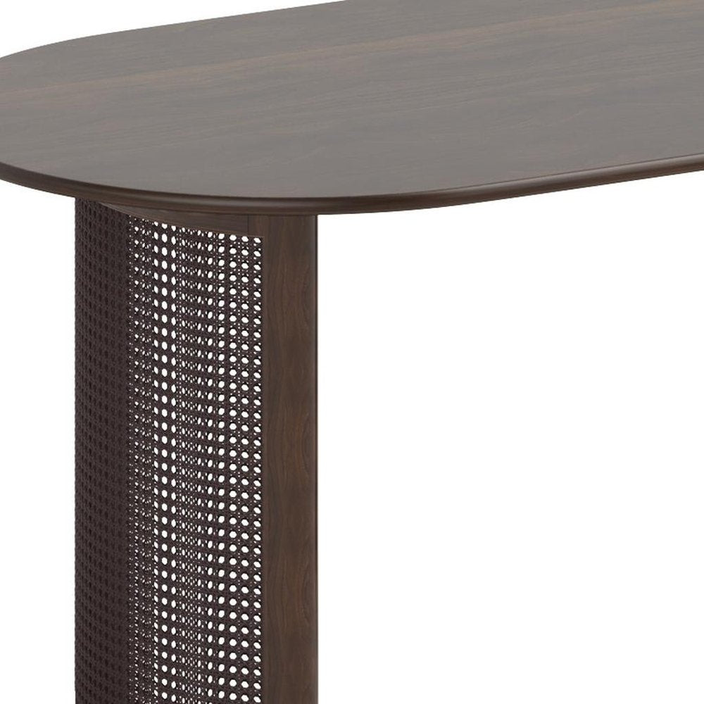 67" Walnut Wood Double Pedestal Base Oval Dining Table