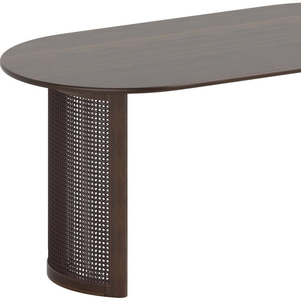 67" Walnut Wood Double Pedestal Base Oval Dining Table