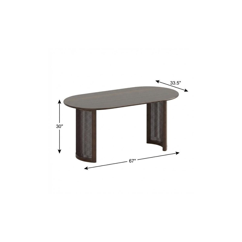 67" Walnut Wood Double Pedestal Base Oval Dining Table