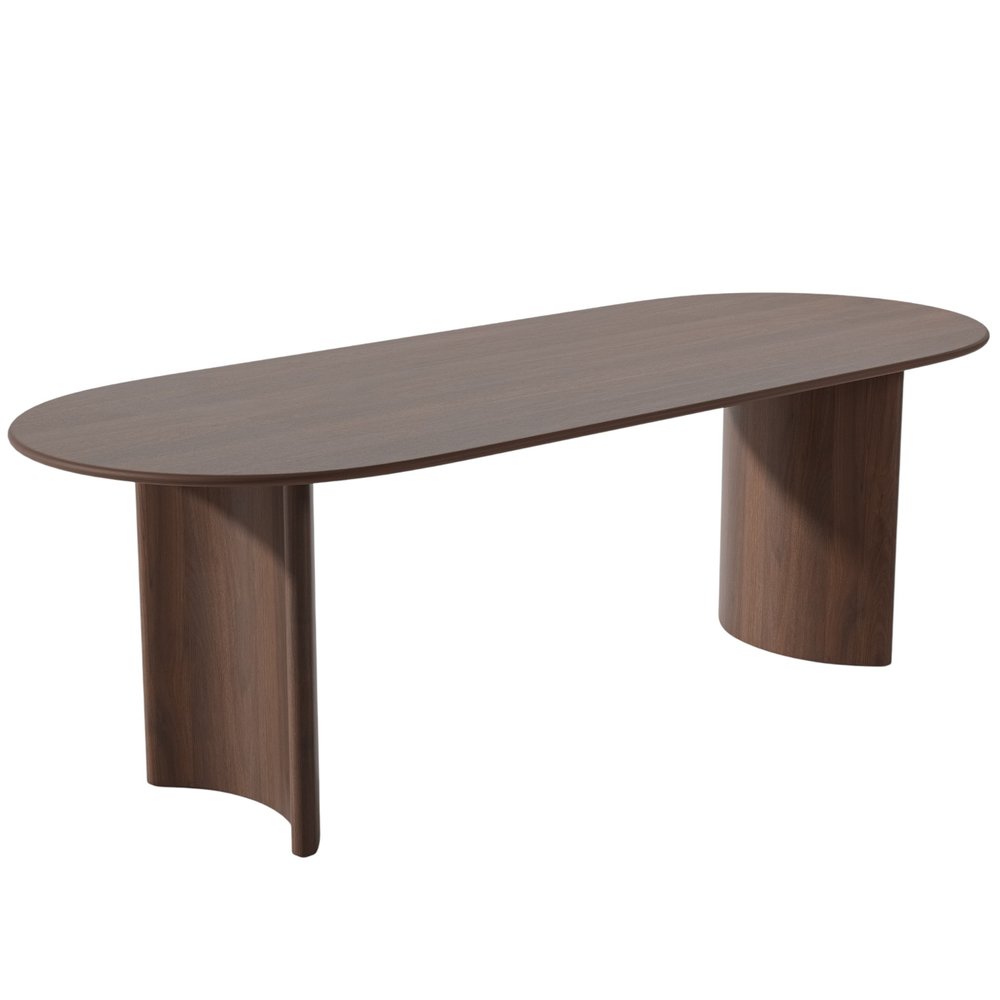 67" Walnut Wood Double Pedestal Base Oval Dining Table