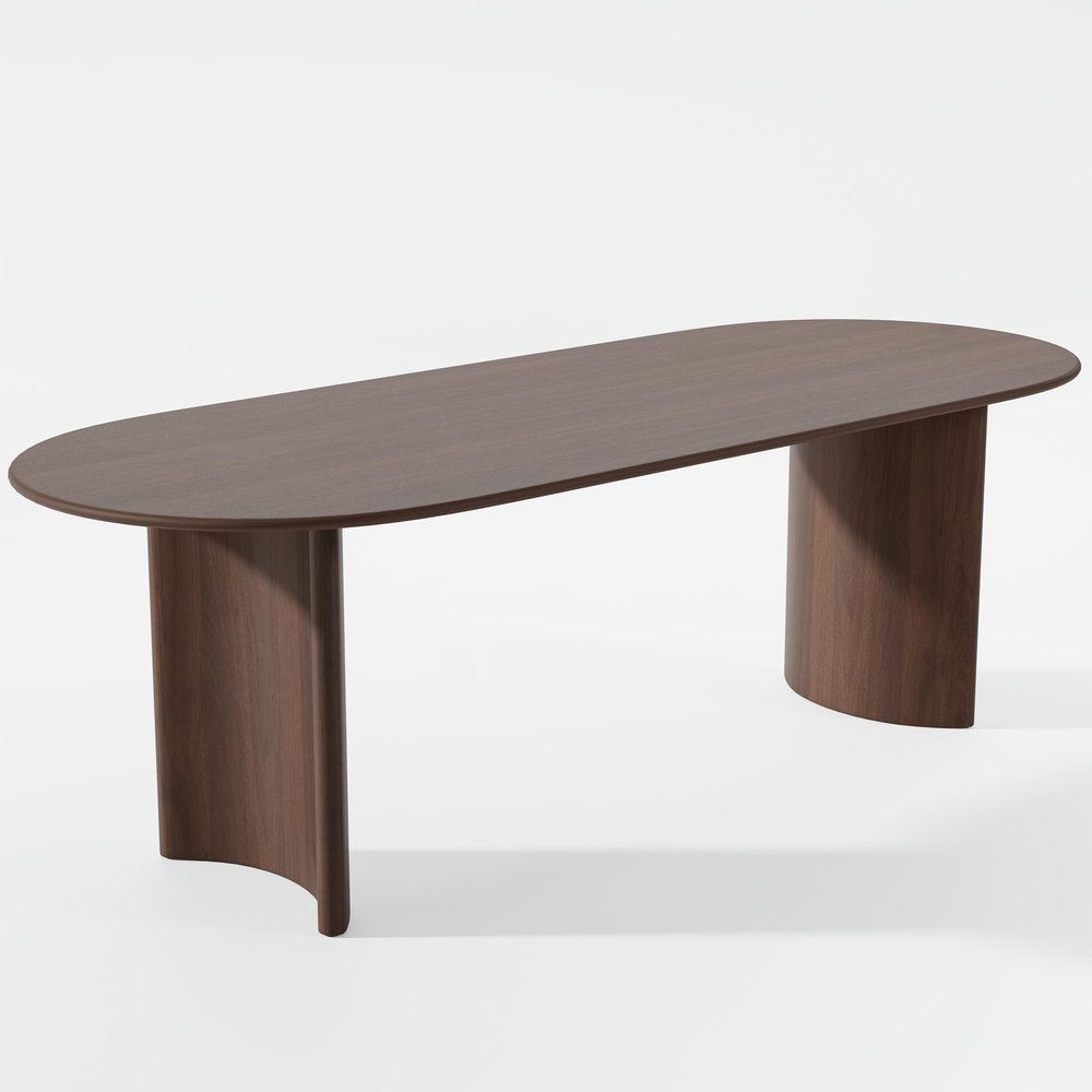 67" Walnut Wood Double Pedestal Base Oval Dining Table