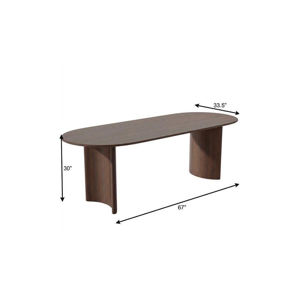 67" Walnut Wood Double Pedestal Base Oval Dining Table