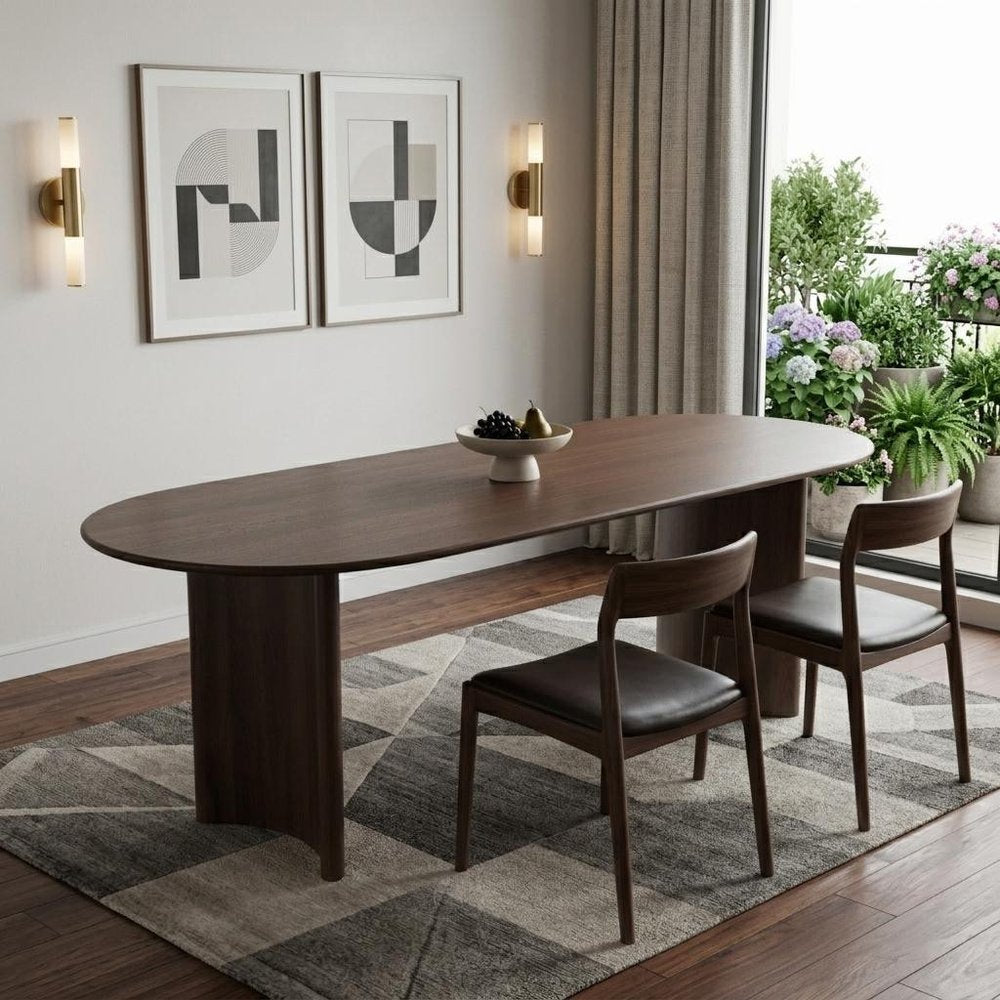 67" Walnut Wood Double Pedestal Base Oval Dining Table