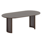 67" Walnut Wood Double Pedestal Base Oval Dining Table
