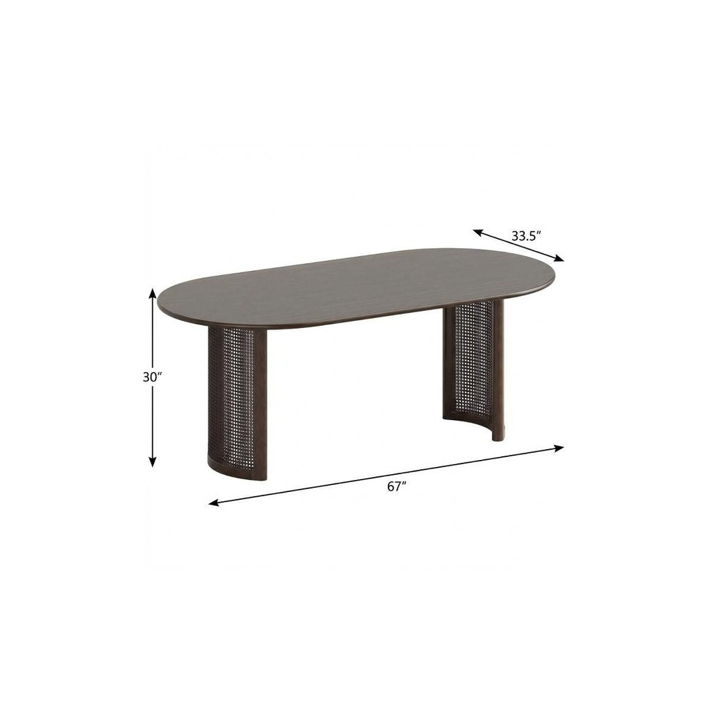 67" Walnut Wood Double Pedestal Base Oval Dining Table