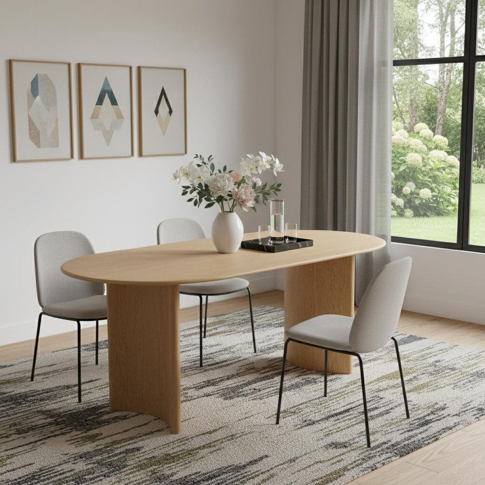 67" Natural Solid Wood Double Pedestal Base Oval Dining Table
