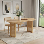 67" Natural Solid Wood With Rattan Double Pedestal Base Oval Dining Table