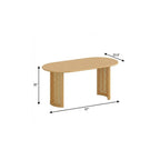 67" Natural Solid Wood With Rattan Double Pedestal Base Oval Dining Table