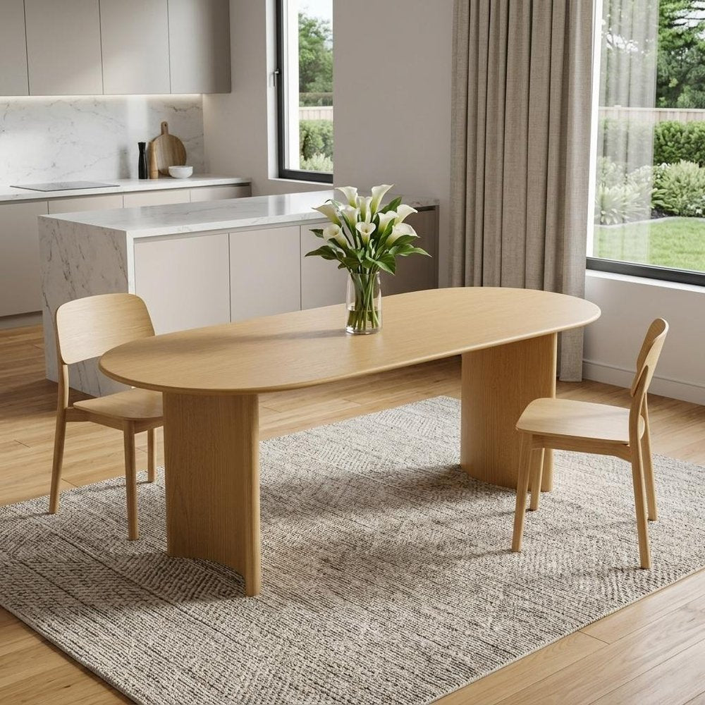 67" Natural Wood Double Pedestal Base Oval Dining Table