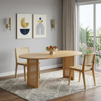 67" Natural Wood Double Pedestal Base Oval Dining Table