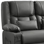 62" Gray Faux Leather Manual Reclining Loveseat With Storage and Toss Pillows