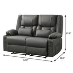 62" Gray Faux Leather Manual Reclining Loveseat With Storage and Toss Pillows