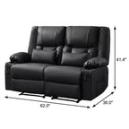 62" Gray Faux Leather Manual Reclining Loveseat With Storage and Toss Pillows