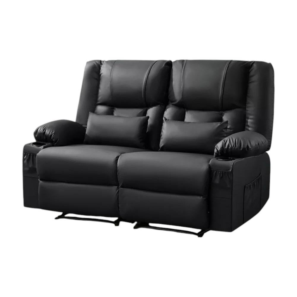 62" Gray Faux Leather Manual Reclining Loveseat With Storage and Toss Pillows