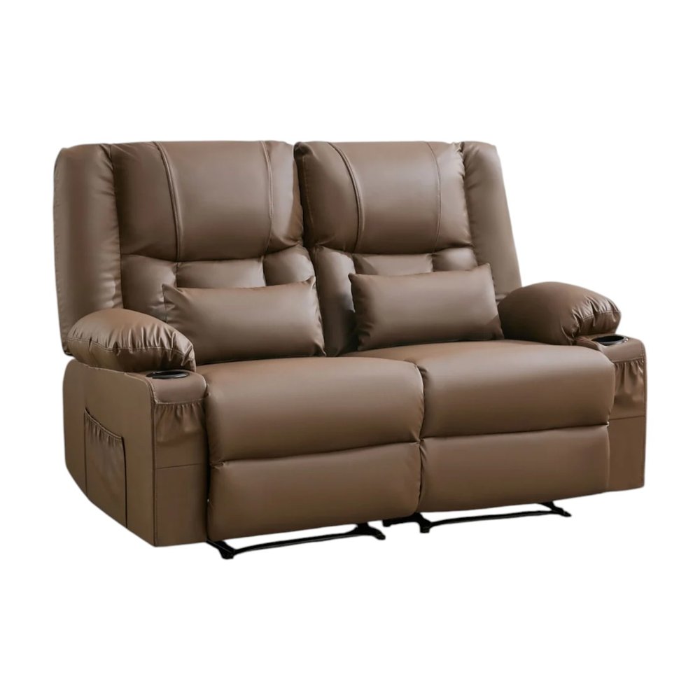 62" Gray Faux Leather Manual Reclining Loveseat With Storage and Toss Pillows
