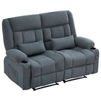 47" Slate Blue and Black Microfiber Manual Reclining Loveseat With Storage and Toss Pillows