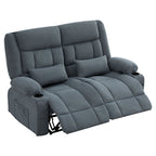 47" Slate Blue and Black Microfiber Manual Reclining Loveseat With Storage and Toss Pillows