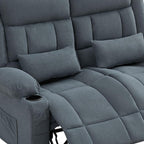 47" Slate Blue and Black Microfiber Manual Reclining Loveseat With Storage and Toss Pillows
