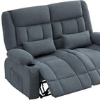 47" Slate Blue and Black Microfiber Manual Reclining Loveseat With Storage and Toss Pillows