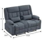 47" Slate Blue and Black Microfiber Manual Reclining Loveseat With Storage and Toss Pillows