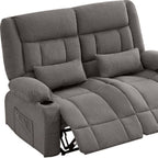 47" Slate Blue and Black Microfiber Manual Reclining Loveseat With Storage and Toss Pillows