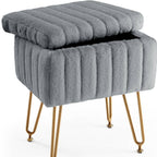 16" Gray and Gold Faux Fur Storage Ottoman