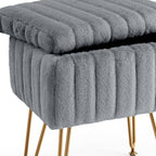 16" Gray and Gold Faux Fur Storage Ottoman