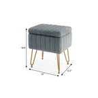 16" Gray and Gold Faux Fur Storage Ottoman