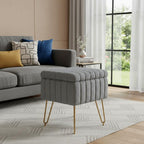 16" Gray and Gold Faux Fur Storage Ottoman