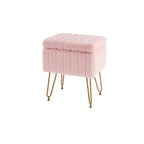 16" Gray and Gold Faux Fur Storage Ottoman