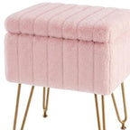 16" Gray and Gold Faux Fur Storage Ottoman