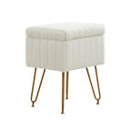 16" Gray and Gold Faux Fur Storage Ottoman