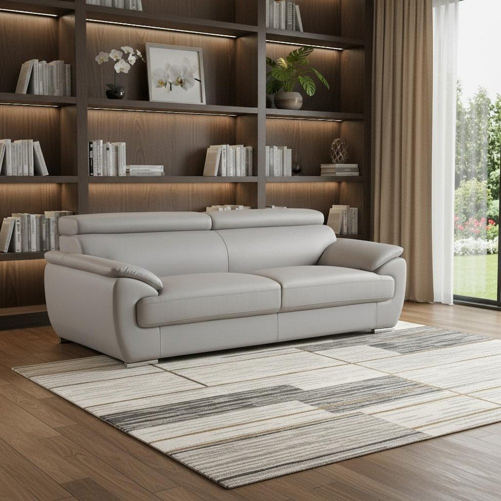 86" Light Gray Top Grain Leather Sofa