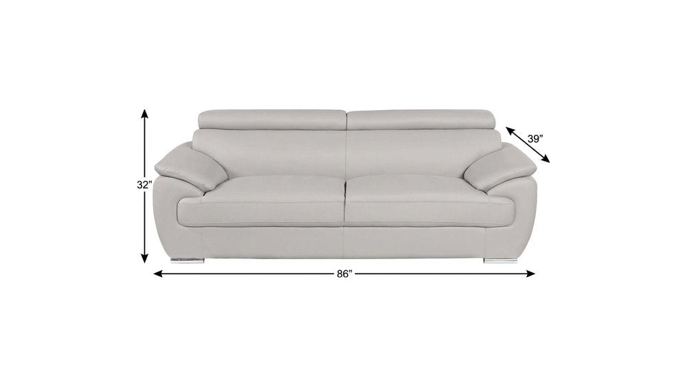 86" Light Gray Top Grain Leather Sofa